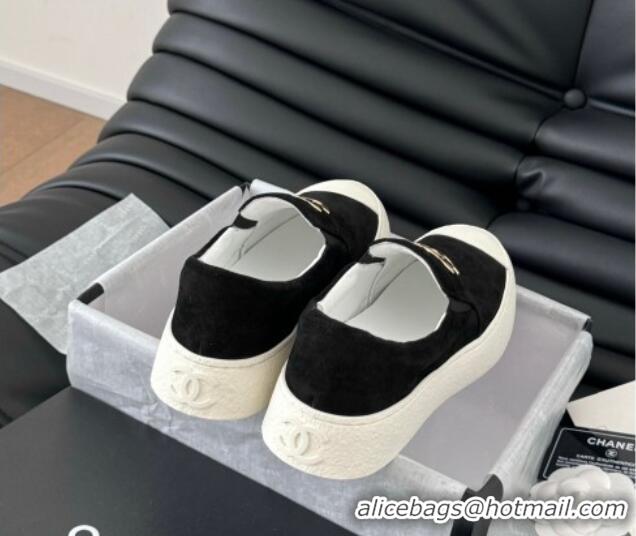 Unique Style Chanel Suede Slip-on Sneakers Black 0102018