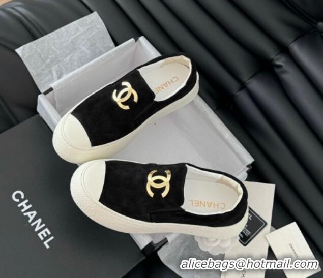 Unique Style Chanel Suede Slip-on Sneakers Black 0102018