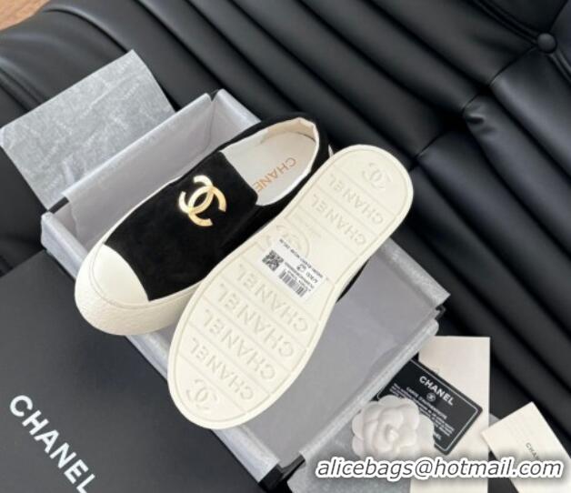 Unique Style Chanel Suede Slip-on Sneakers Black 0102018