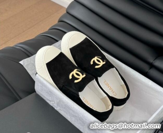 Unique Style Chanel Suede Slip-on Sneakers Black 0102018