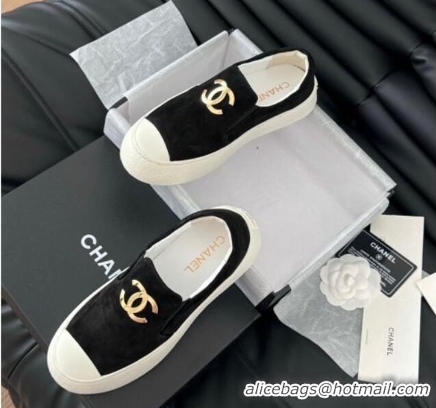 Unique Style Chanel Suede Slip-on Sneakers Black 0102018