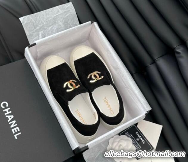 Unique Style Chanel Suede Slip-on Sneakers Black 0102018