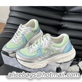 Good Looking Chanel Mesh & Calfskin Sneakers Green 0102019