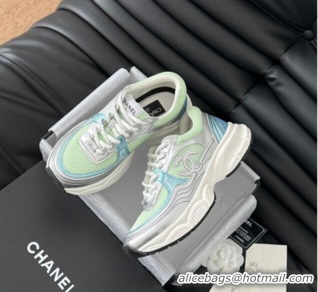 Good Looking Chanel Mesh & Calfskin Sneakers Green 0102019