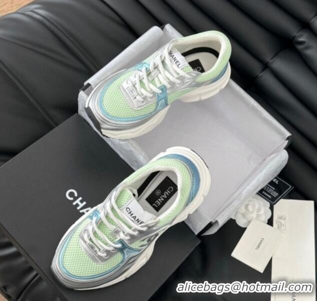 Good Looking Chanel Mesh & Calfskin Sneakers Green 0102019