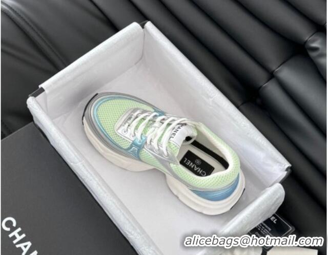 Good Looking Chanel Mesh & Calfskin Sneakers Green 0102019