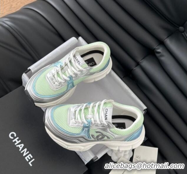 Good Looking Chanel Mesh & Calfskin Sneakers Green 0102019