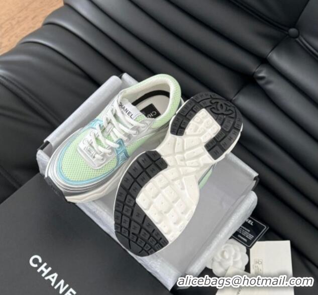 Good Looking Chanel Mesh & Calfskin Sneakers Green 0102019