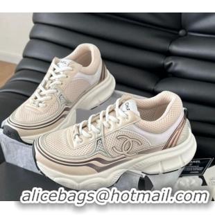 Top Design Chanel Mesh & Calfskin Sneakers Beige 0102021