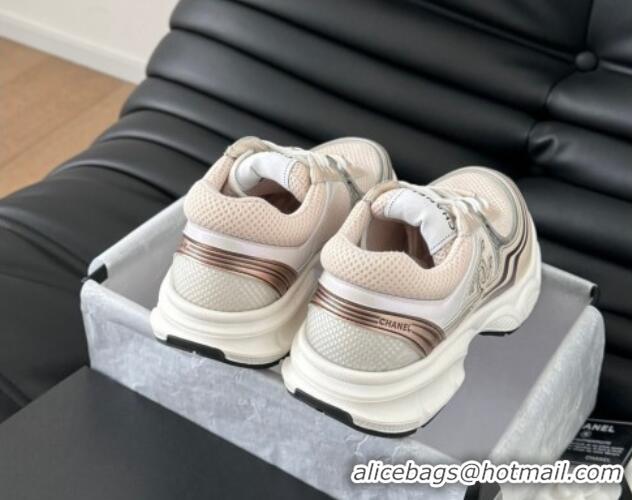 Top Design Chanel Mesh & Calfskin Sneakers Beige 0102021