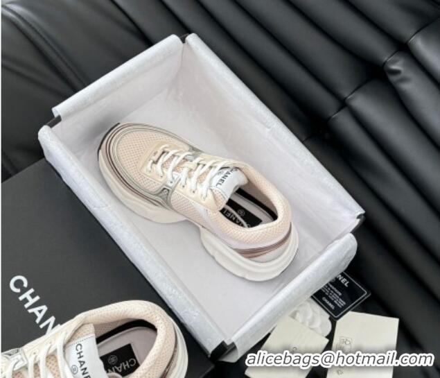 Top Design Chanel Mesh & Calfskin Sneakers Beige 0102021