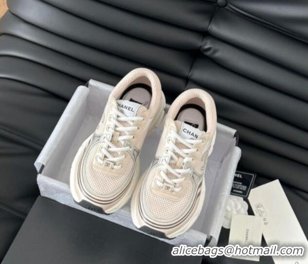 Top Design Chanel Mesh & Calfskin Sneakers Beige 0102021