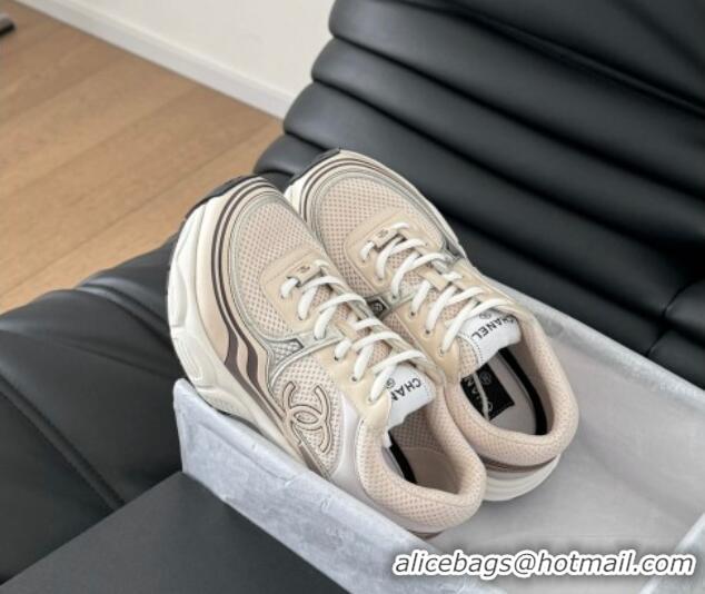 Top Design Chanel Mesh & Calfskin Sneakers Beige 0102021