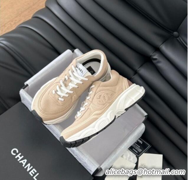 Popular Style Chanel Mesh & Suede Sneakers Beige 0102022