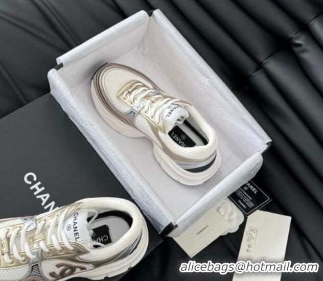 Durable Chanel Mesh & Calfskin Sneakers Gold-Tone 0102025