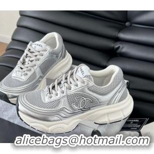 Good Quality Chanel Mesh & Calfskin Sneakers Grey 0102026