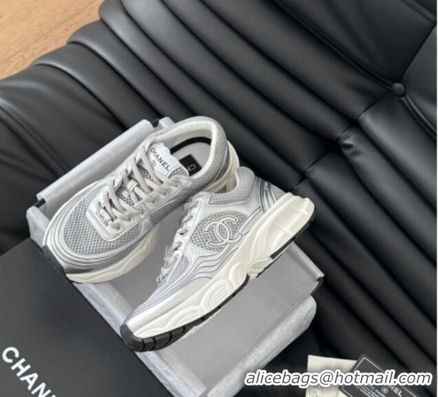 Good Quality Chanel Mesh & Calfskin Sneakers Grey 0102026