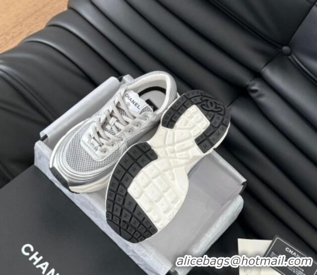 Good Quality Chanel Mesh & Calfskin Sneakers Grey 0102026