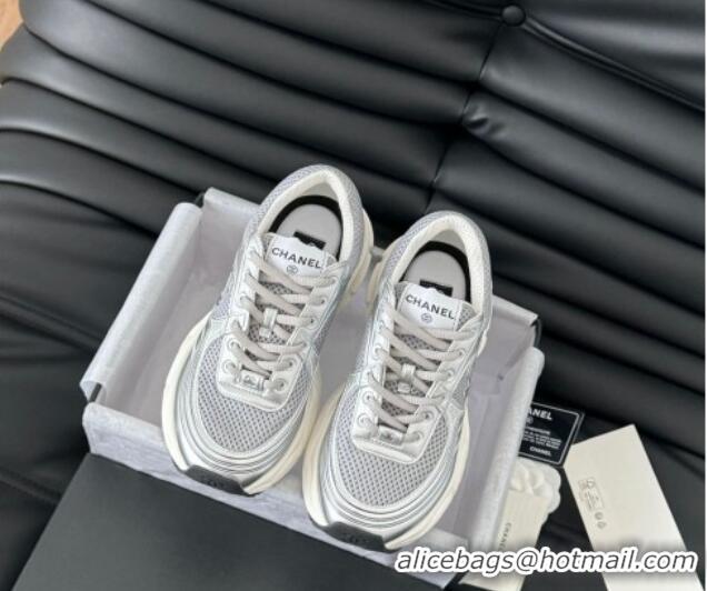 Good Quality Chanel Mesh & Calfskin Sneakers Grey 0102026