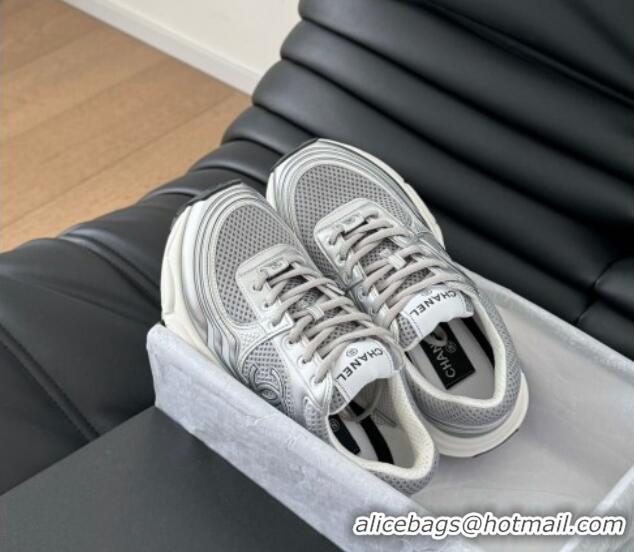 Good Quality Chanel Mesh & Calfskin Sneakers Grey 0102026