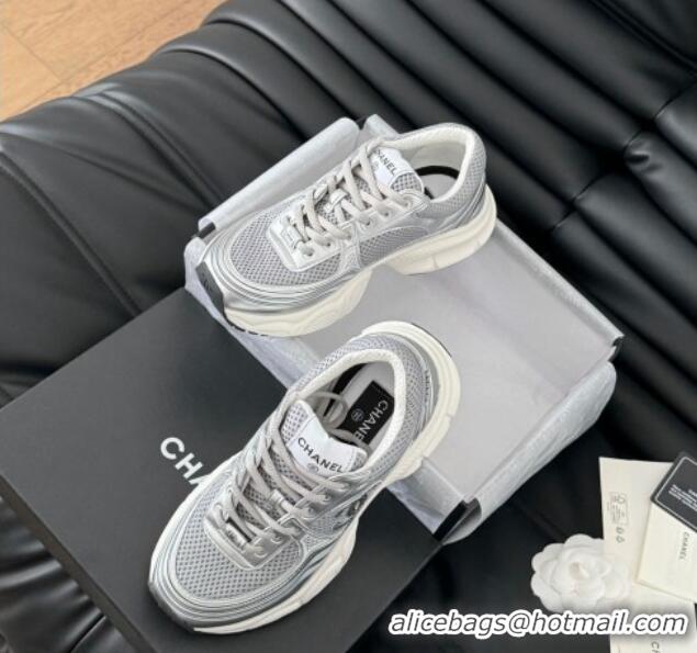 Good Quality Chanel Mesh & Calfskin Sneakers Grey 0102026