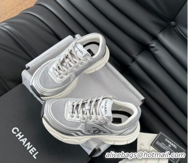 Good Quality Chanel Mesh & Calfskin Sneakers Grey 0102026