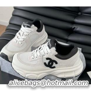 Top Grade Chanel Mesh, Suede and Calfskin Sneakers White 0102030