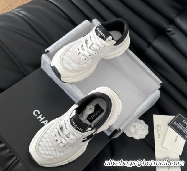 Top Grade Chanel Mesh, Suede and Calfskin Sneakers White 0102030