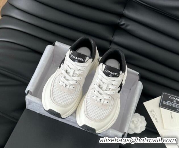 Top Grade Chanel Mesh, Suede and Calfskin Sneakers White 0102030