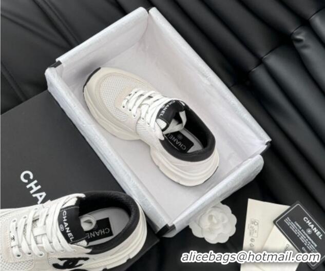 Top Grade Chanel Mesh, Suede and Calfskin Sneakers White 0102030