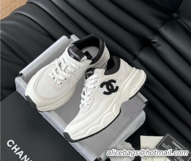 Top Grade Chanel Mesh, Suede and Calfskin Sneakers White 0102030