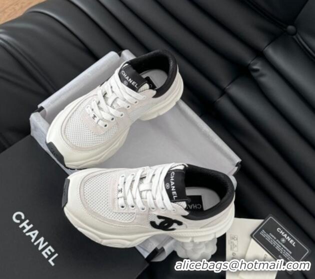 Top Grade Chanel Mesh, Suede and Calfskin Sneakers White 0102030