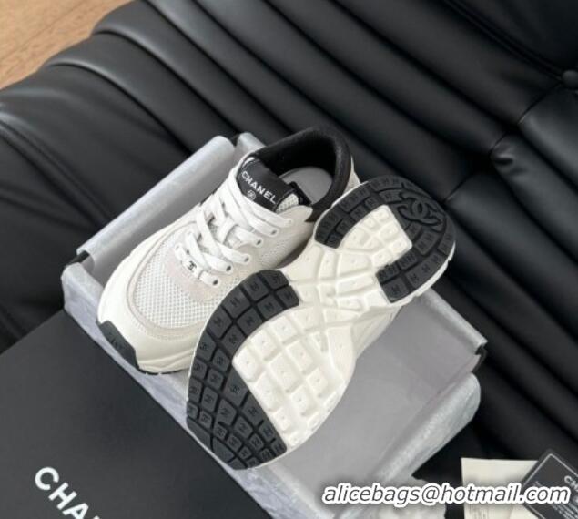 Top Grade Chanel Mesh, Suede and Calfskin Sneakers White 0102030