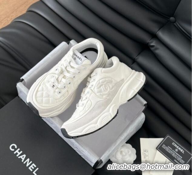 Charming Chanel Quilted Suede Sneakers White 0102031