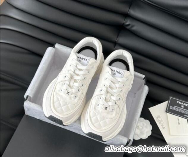 Charming Chanel Quilted Suede Sneakers White 0102031