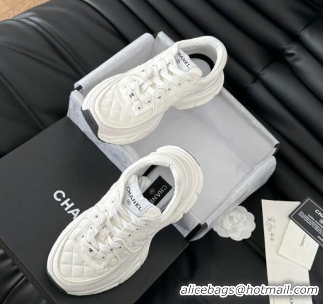 Charming Chanel Quilted Suede Sneakers White 0102031