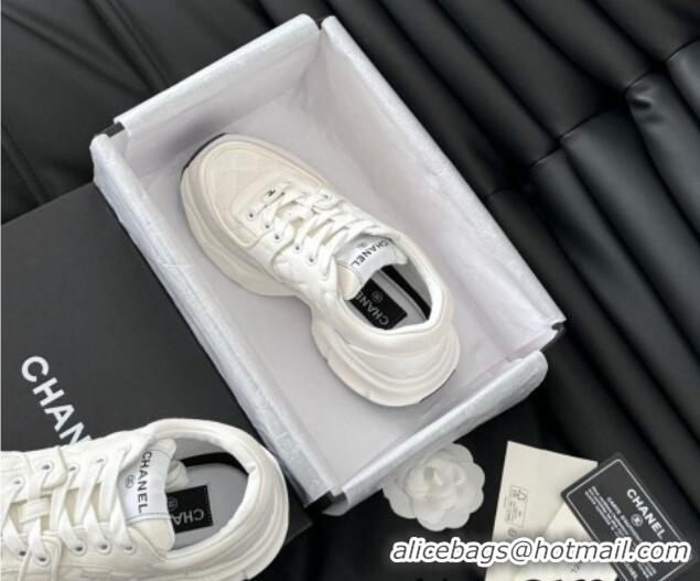 Charming Chanel Quilted Suede Sneakers White 0102031