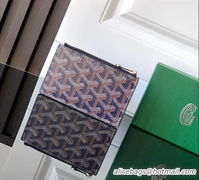 Good Looking Goyard Bourbon Zipped Card holders Wallet GY3321 Navy Blue 2025