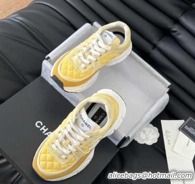 Duplicate Chanel Quilted Suede Sneakers Yellow 0102032