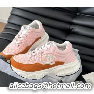 Pretty Style Chanel Quilted Suede Sneakers Pink 0102033