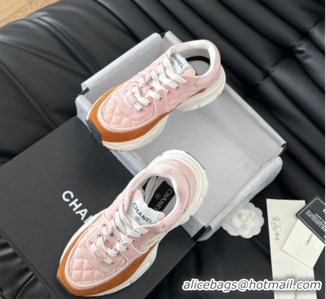 Pretty Style Chanel Quilted Suede Sneakers Pink 0102033