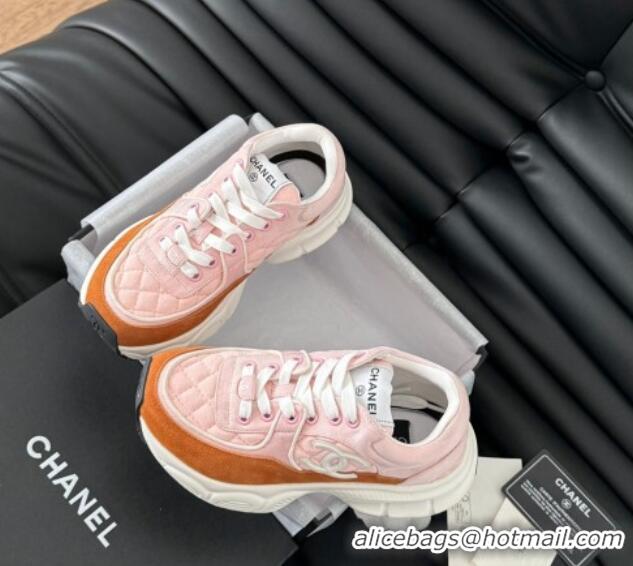 Pretty Style Chanel Quilted Suede Sneakers Pink 0102033