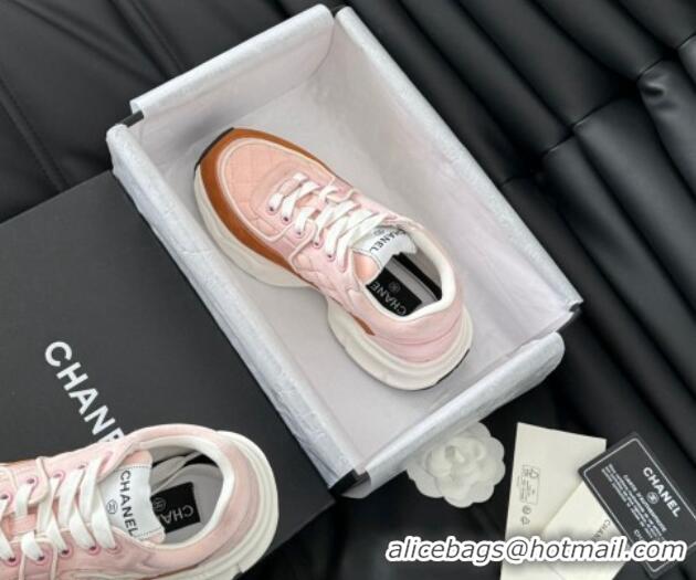 Pretty Style Chanel Quilted Suede Sneakers Pink 0102033