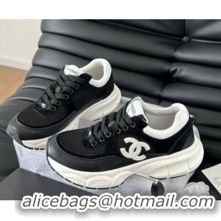 Top Design Chanel Mesh, Suede and Calfskin Sneakers Black 0102034