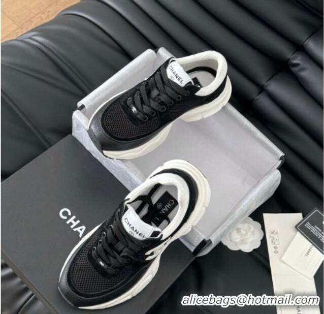 Top Design Chanel Mesh, Suede and Calfskin Sneakers Black 0102034