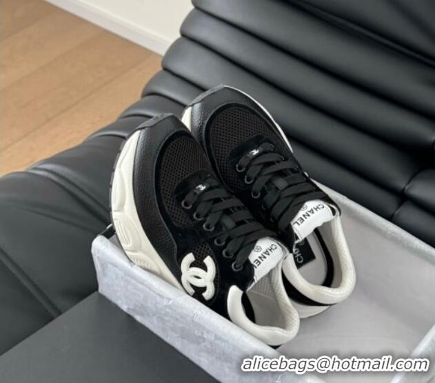 Top Design Chanel Mesh, Suede and Calfskin Sneakers Black 0102034