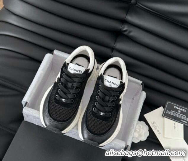 Top Design Chanel Mesh, Suede and Calfskin Sneakers Black 0102034