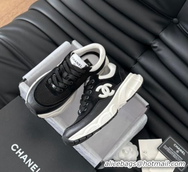 Top Design Chanel Mesh, Suede and Calfskin Sneakers Black 0102034