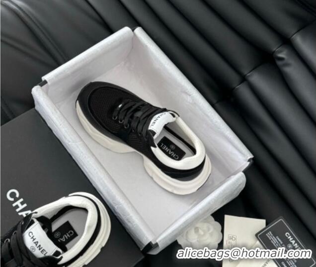 Top Design Chanel Mesh, Suede and Calfskin Sneakers Black 0102034