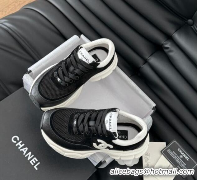 Top Design Chanel Mesh, Suede and Calfskin Sneakers Black 0102034